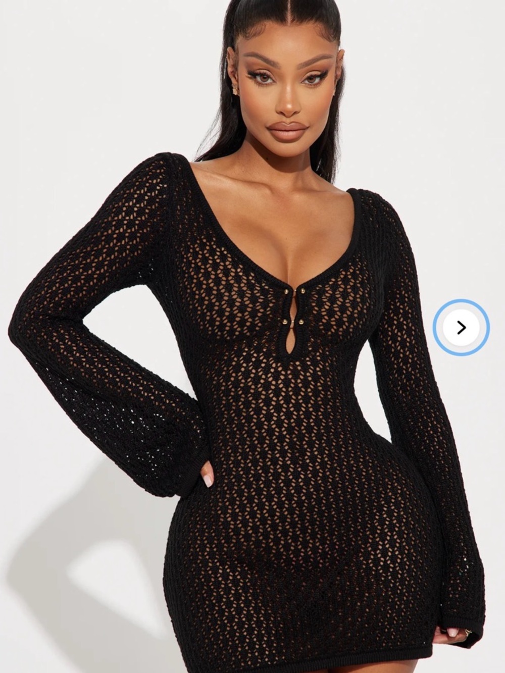 Fashion Nova Black Crochet Long Sleeve Swim Coverup